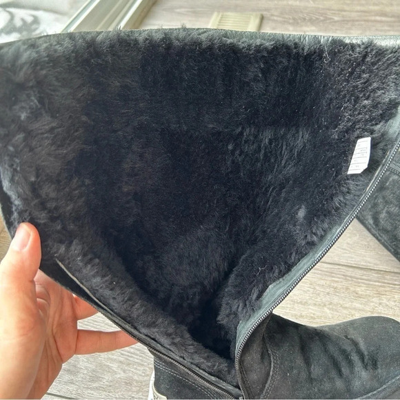 UGG Black Sheepskin Lining Suede Leather Tall Boots - Picture 11 of 16